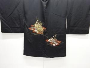 大正ロマン 雲に桧扇模様織り出し漆一つ紋絵羽織